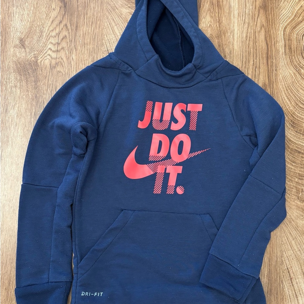 Nike Blue Hoodie with Red Logo